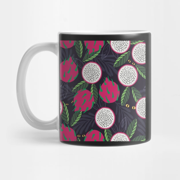 Beautiful pattern with dragonfruits, scary eyes starring in the dark by marina63